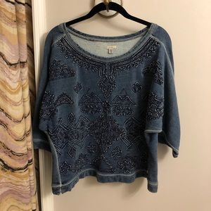 EMBROIDERED DENIM SWEATER